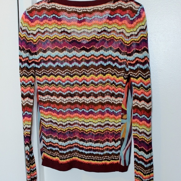 Missoni for Target Burgundy and Brown Floral Mixed Media V-neck Sweater - Picture 6 of 7
